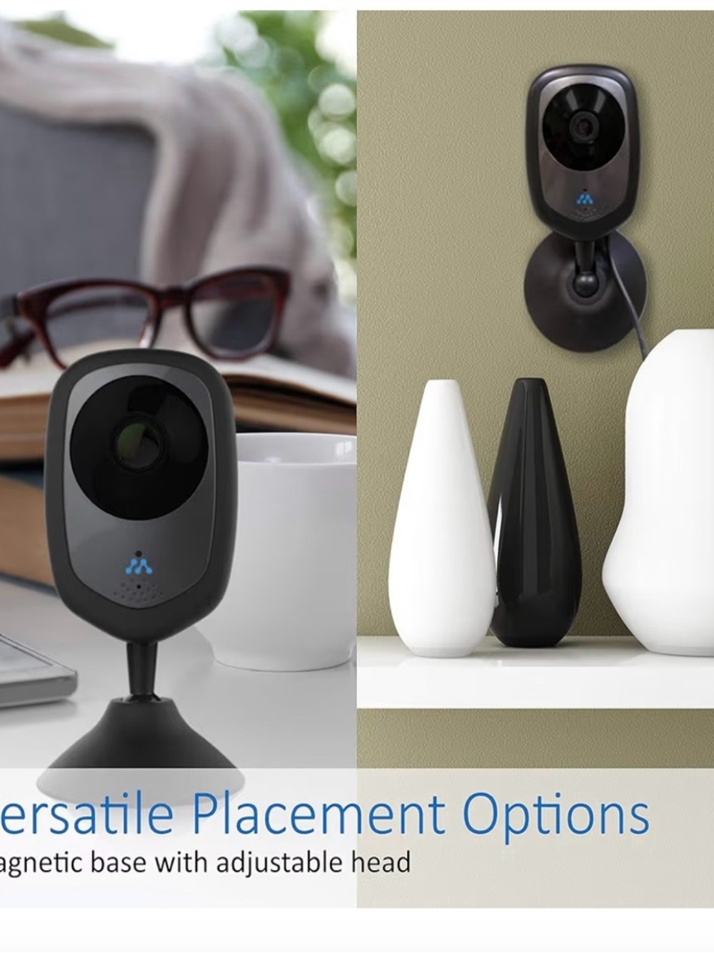 2 Compact Black Home Security Camera - Wireless Indoor Monitoring